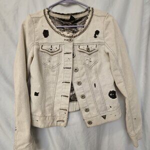 Guess Los Angeles rare denim cropped couture-style distressed lt gray jacket SM